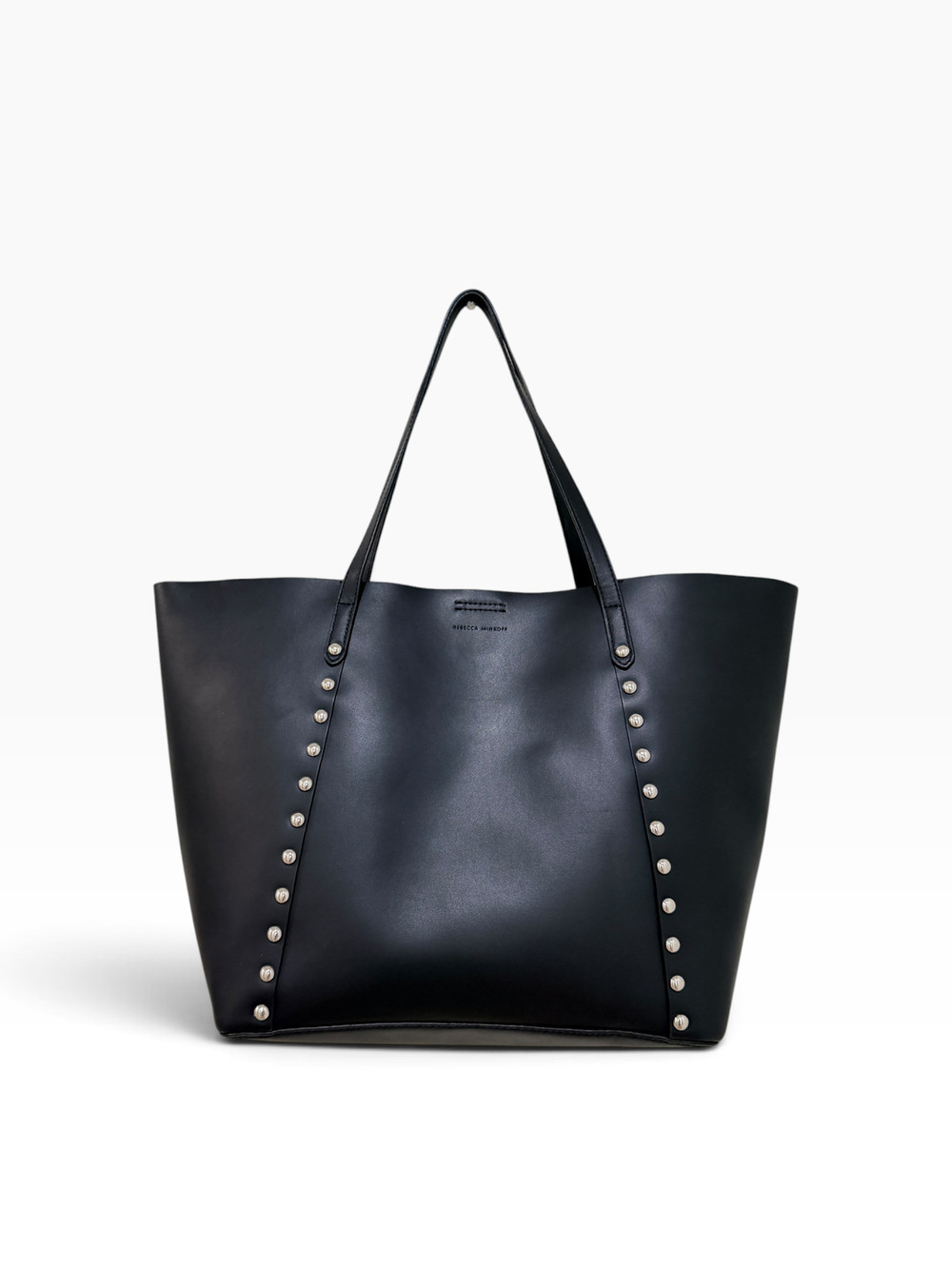 Rebecca Minkoff Blythe Leather Tote Bag Black Studded Silver